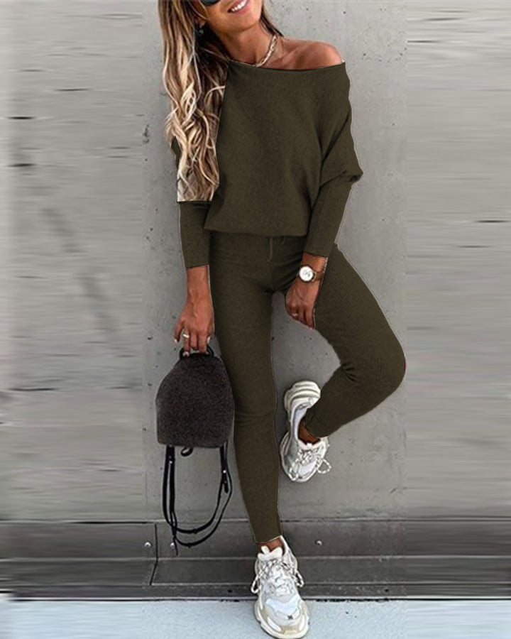 Stylish Off-Shoulder Top and Pants Set