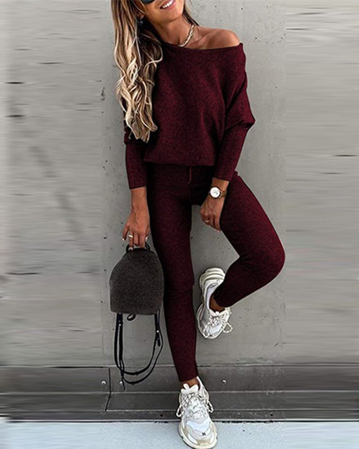 Stylish Off-Shoulder Top and Pants Set