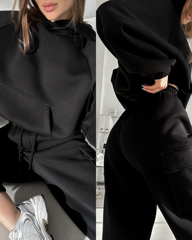 Stylish Cargo Style Oversized Sweatsuit Set