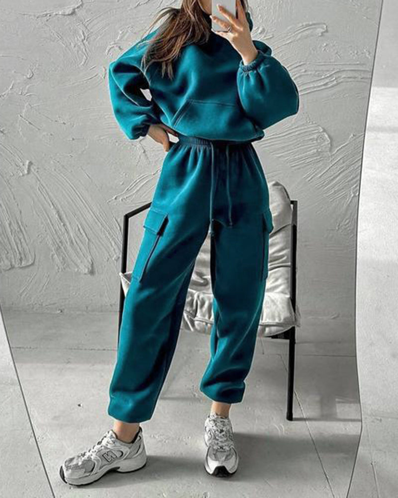 Stylish Cargo Style Oversized Sweatsuit Set