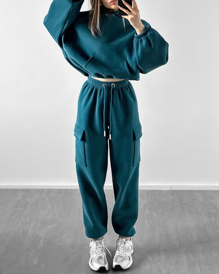Stylish Cargo Style Oversized Sweatsuit Set