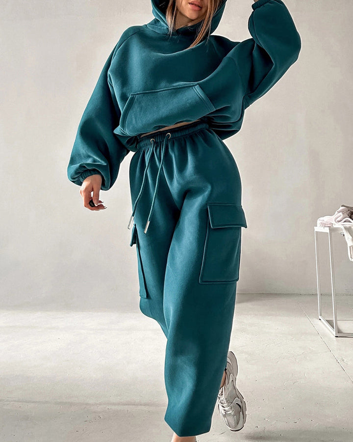 Stylish Cargo Style Oversized Sweatsuit Set