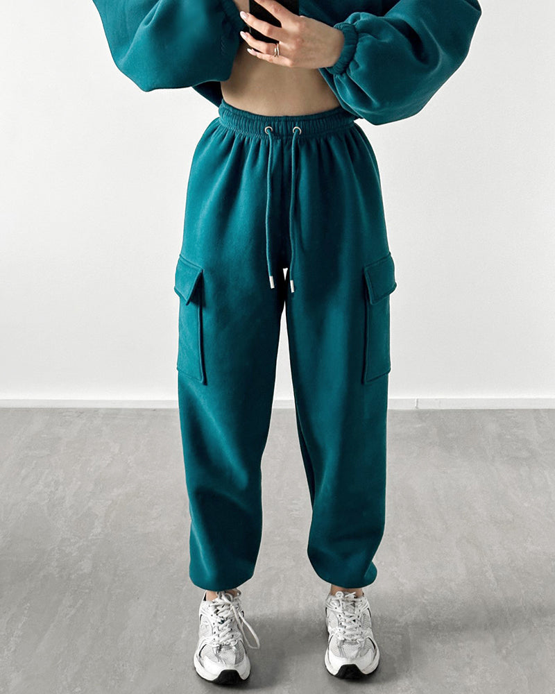 Stylish Cargo Style Oversized Sweatsuit Set
