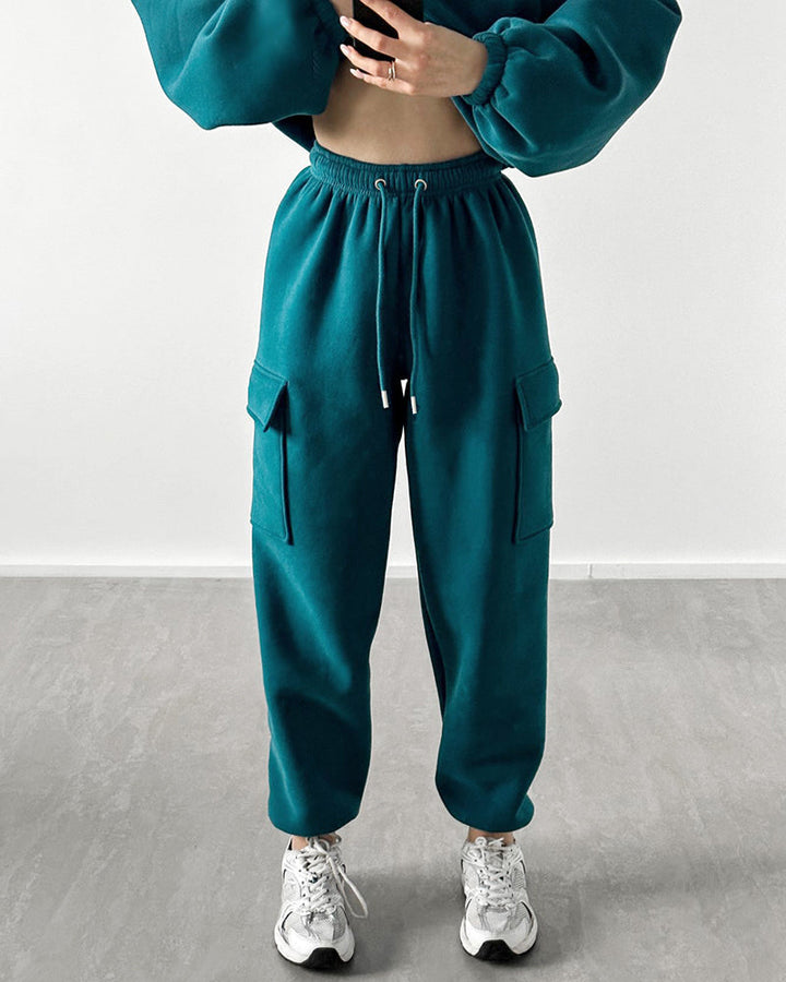 Stylish Cargo Style Oversized Sweatsuit Set