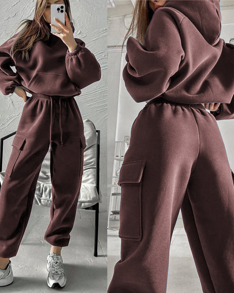 Stylish Cargo Style Oversized Sweatsuit Set