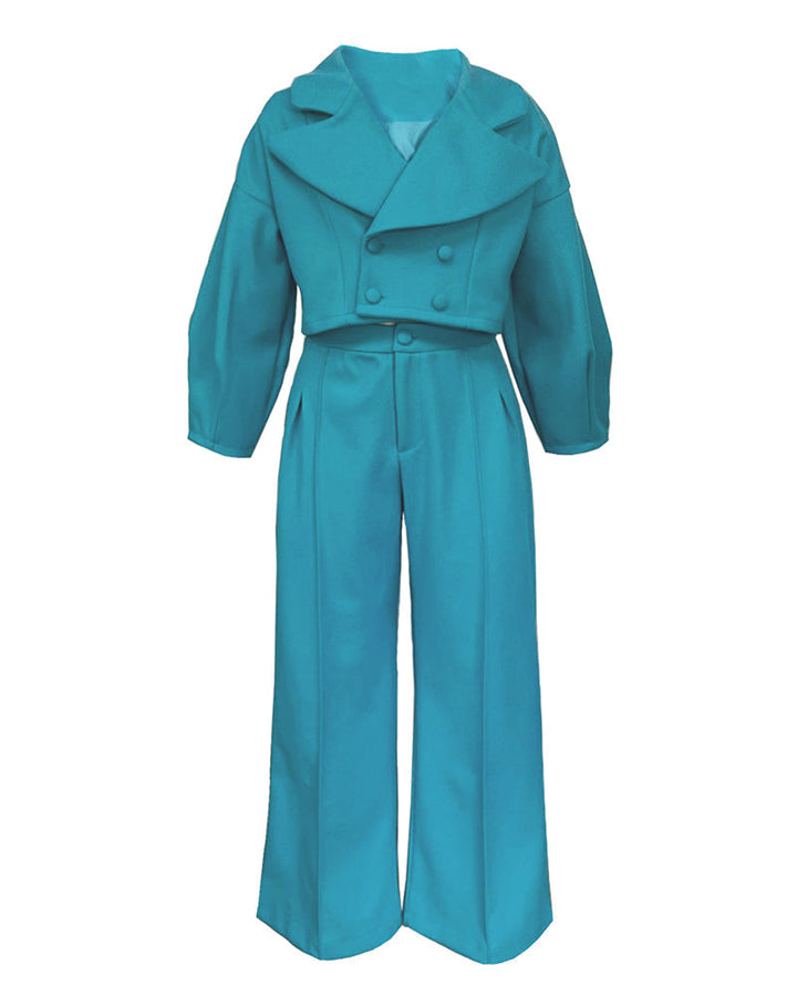 Smart Casual Tweed Lapel Coat Pants Set