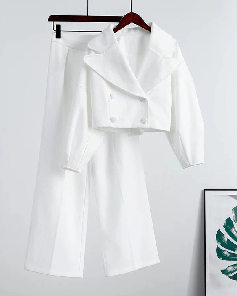 Smart Casual Tweed Lapel Coat Pants Set