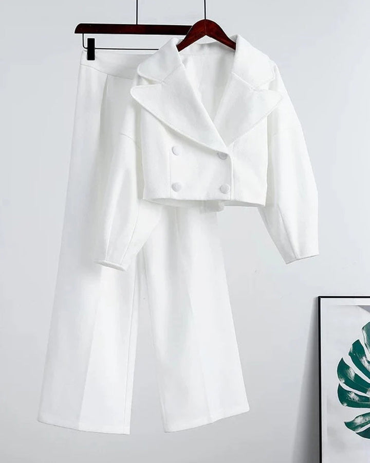 Smart Casual Tweed Lapel Coat Pants Set