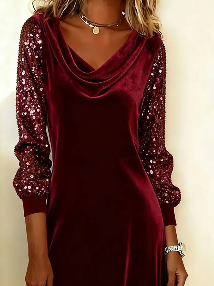 Aubrey Velvet Sparkle-Sleeve Dress