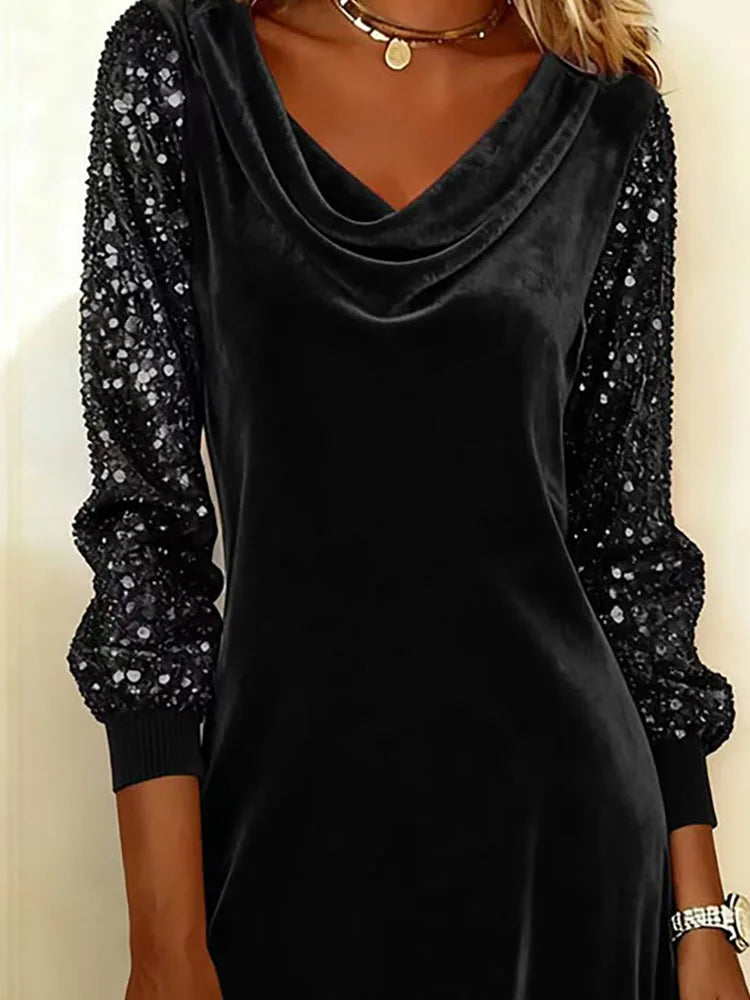 Aubrey Velvet Sparkle-Sleeve Dress