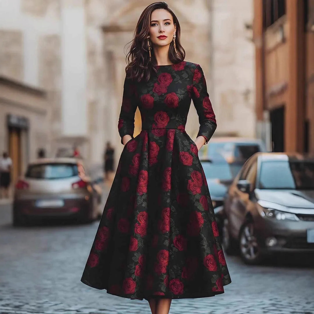 Rosaline floral print a-line midi dress for women