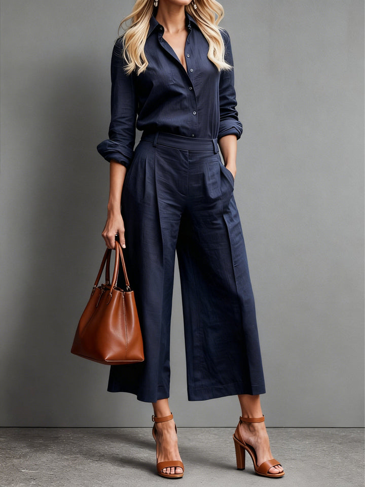 Rosa Pink | Linen Set: Flowy Shirt and Capri Pants for Effortless Style