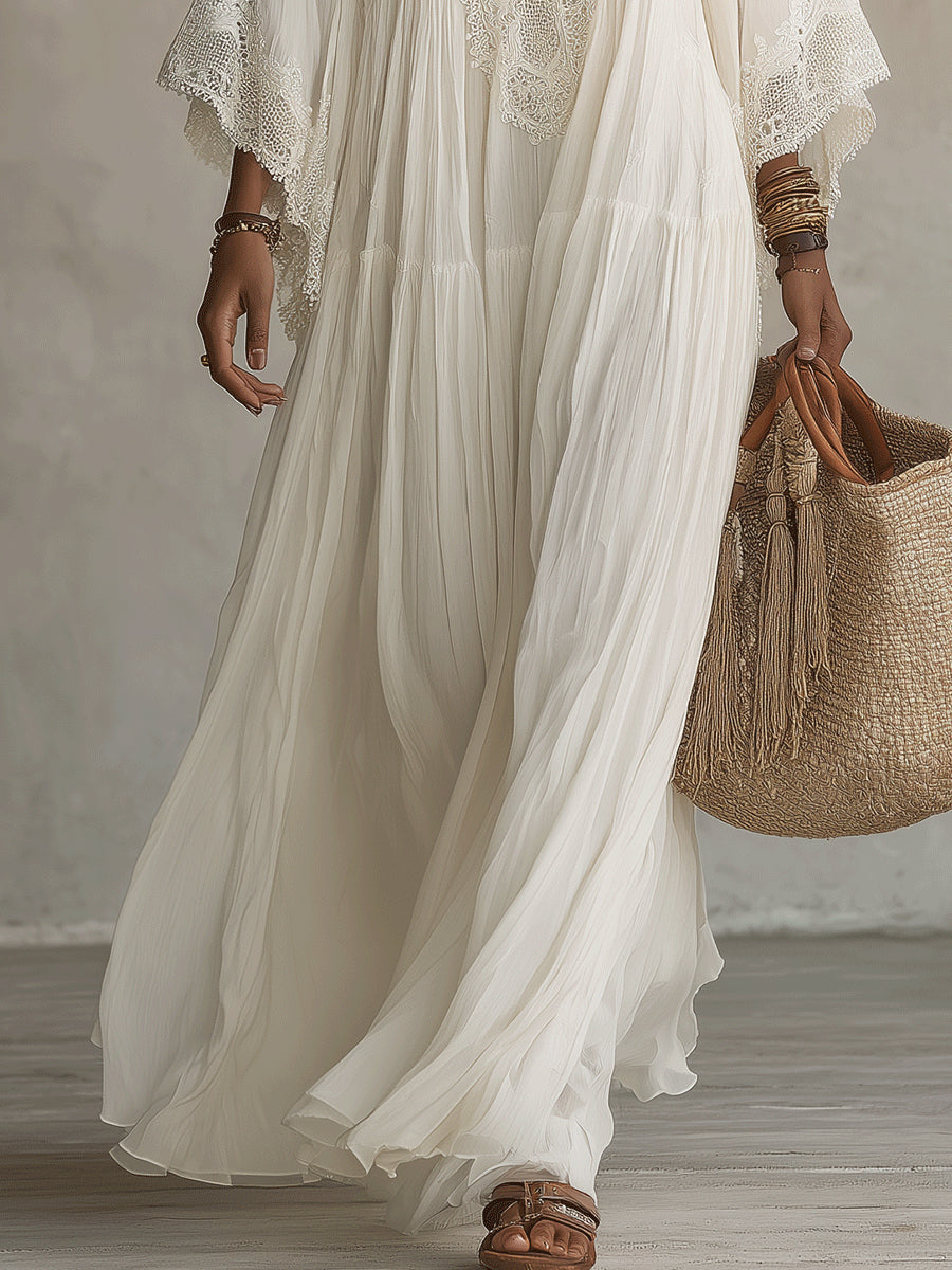 Celestina lace trim chiffon maxi dress for women