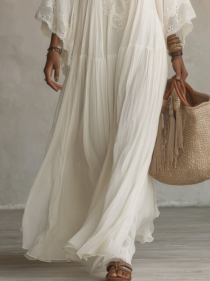 Celestina lace trim chiffon maxi dress for women