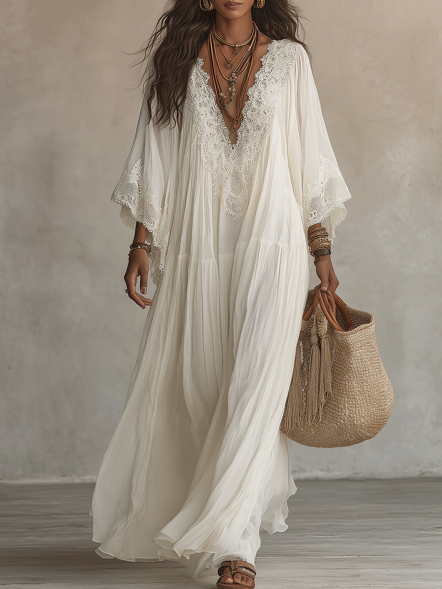 Celestina lace trim chiffon maxi dress for women
