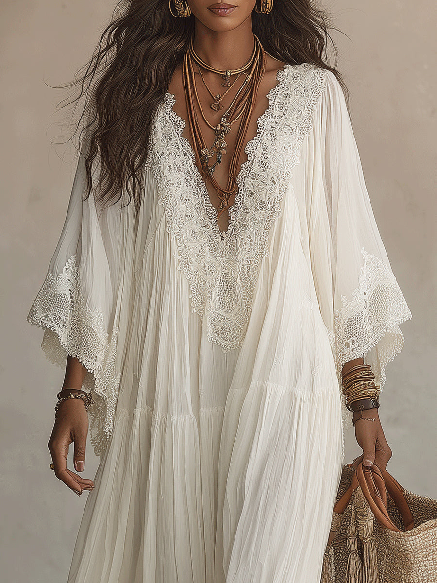 Celestina lace trim chiffon maxi dress for women