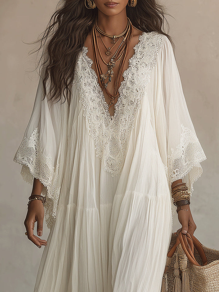 Celestina lace trim chiffon maxi dress for women