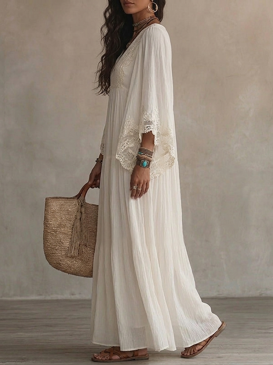 Celestina lace trim chiffon maxi dress for women