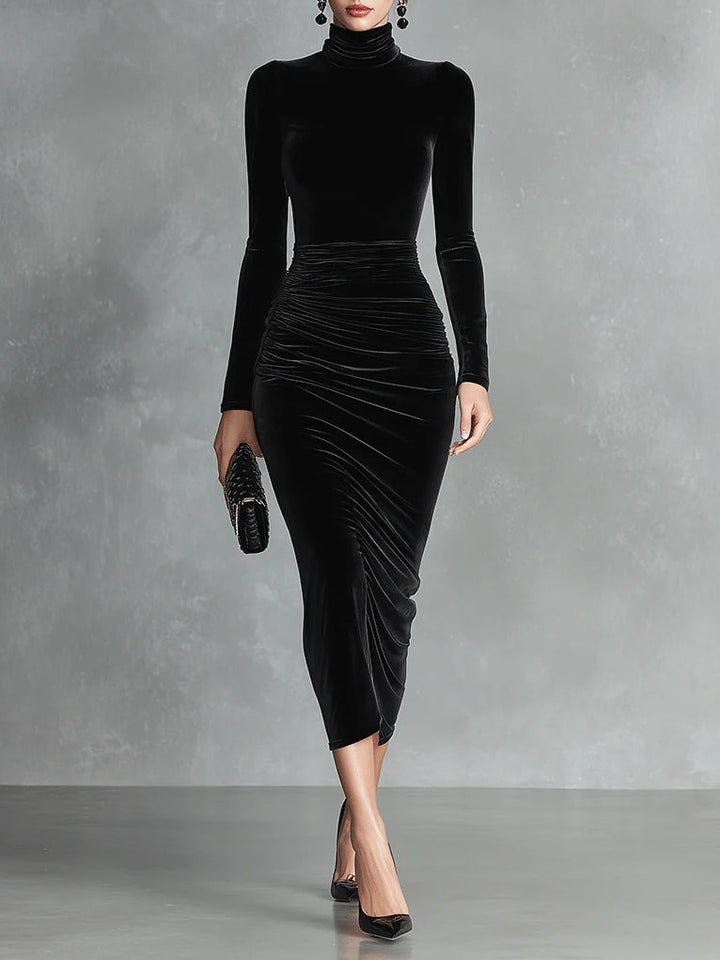 Neriis Black Velvet Bodycon Dress - Sleek, Sculpted Silhouette