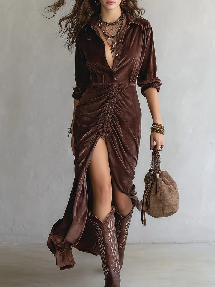 Alessia – Luxe Velvet Pleated Midi Dress