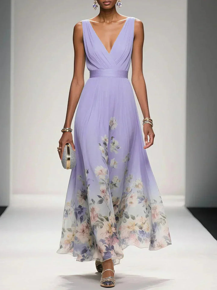 Gleamond | Floral V-Neck Maxi Dress