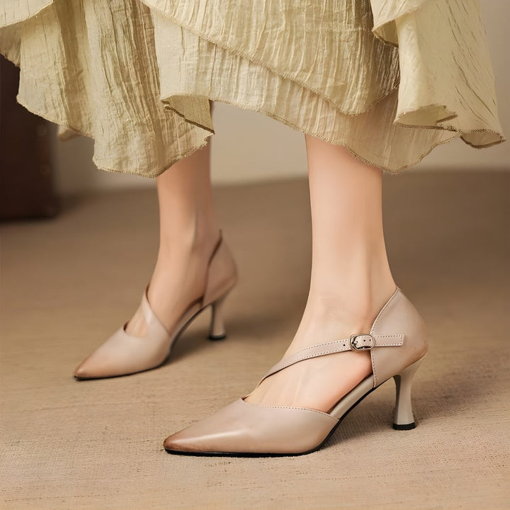 Avena genuine leather crossover strap heels for women