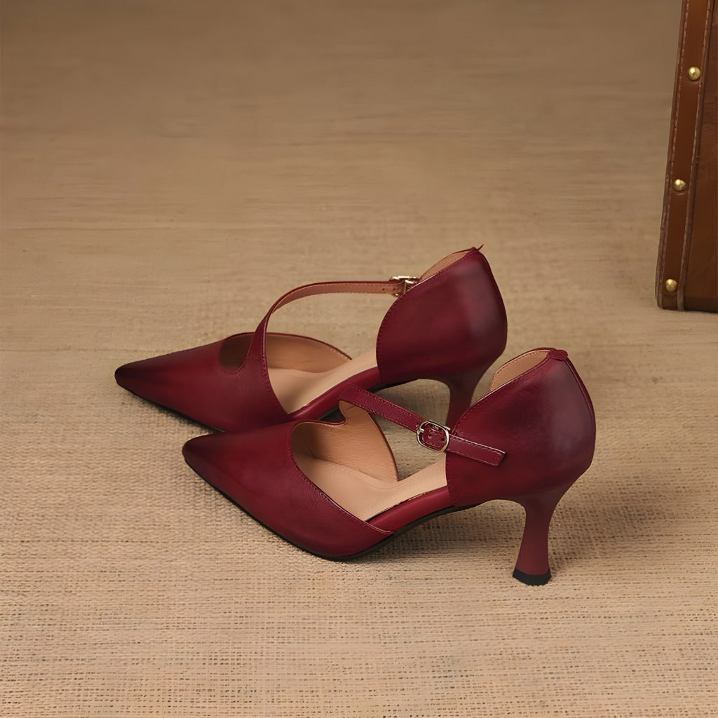 Avena genuine leather crossover strap heels for women
