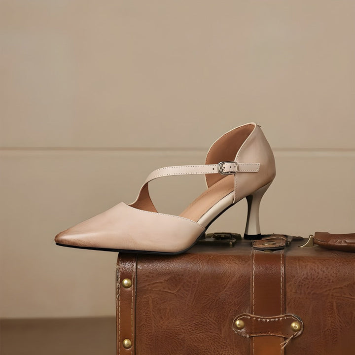 Avena genuine leather crossover strap heels for women