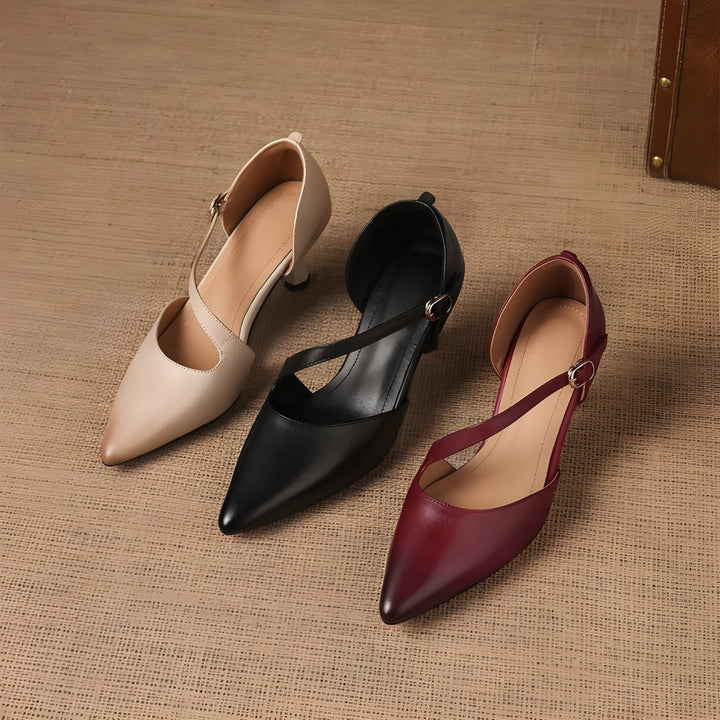 Avena genuine leather crossover strap heels for women
