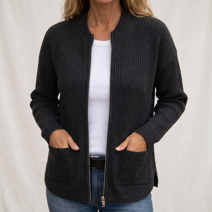 Anneke cozy zip cardigan with deep pockets for women