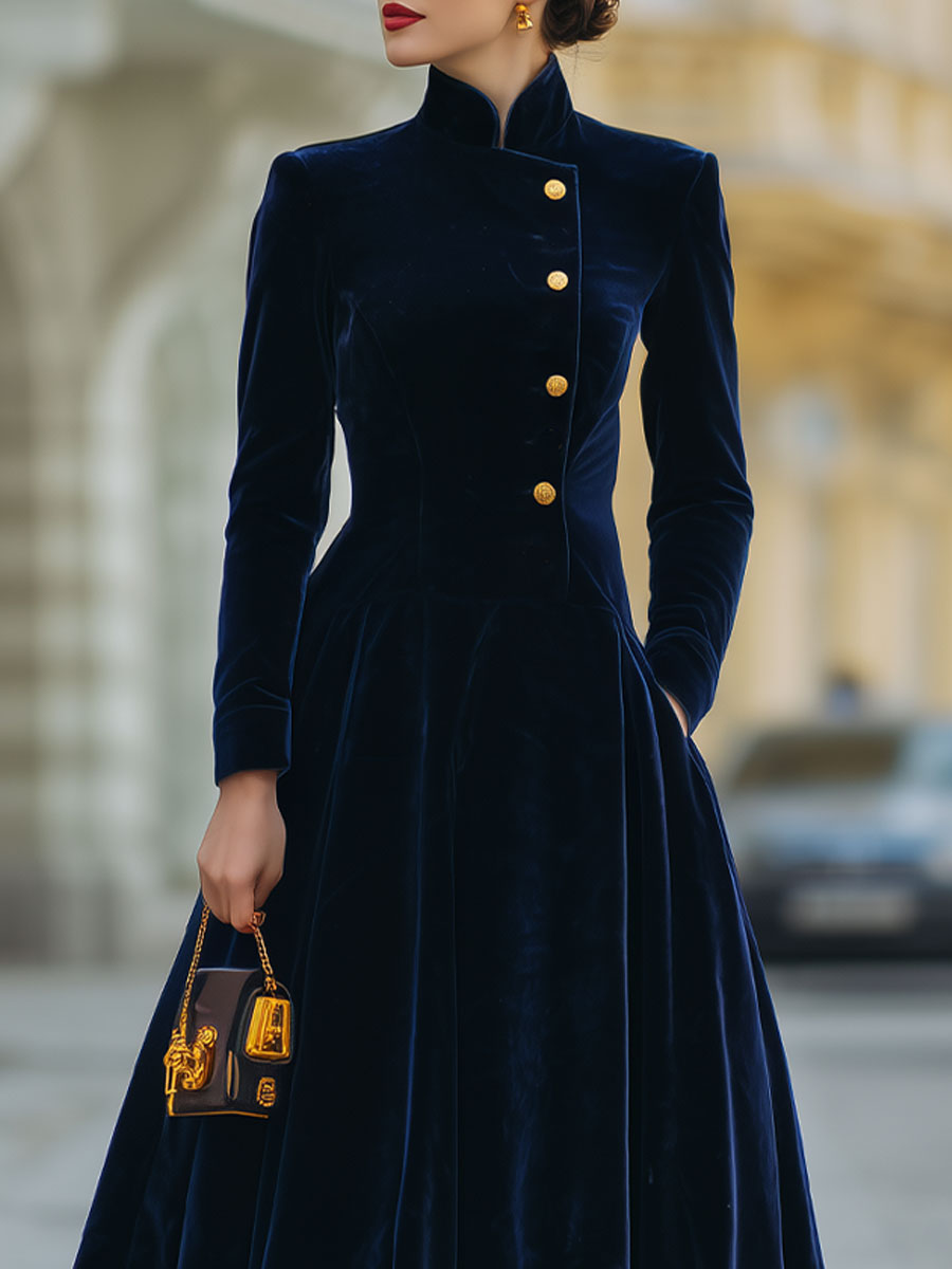 Natalia: Elegant Gold-Accented A-Line Dress