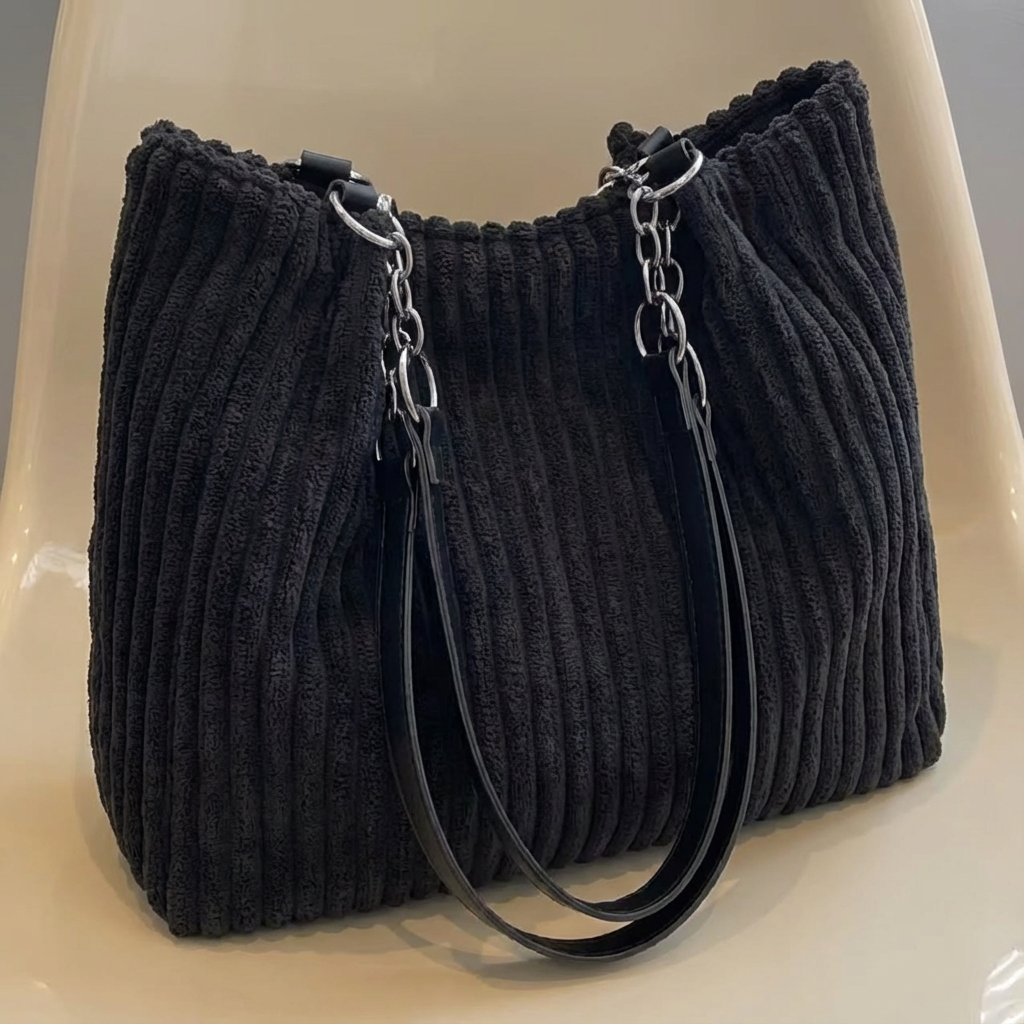 The Corduroy Tote Black - Classic Elegance Reimagined