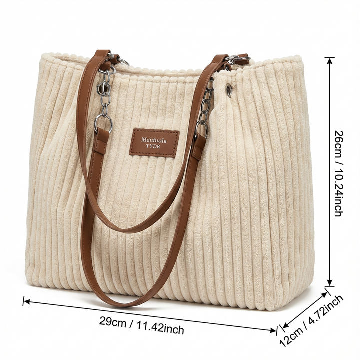 The Corduroy Tote Cream - Classic Elegance Reimagined