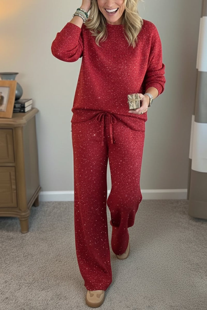 Round neckline, shiny, solid color, casual suit