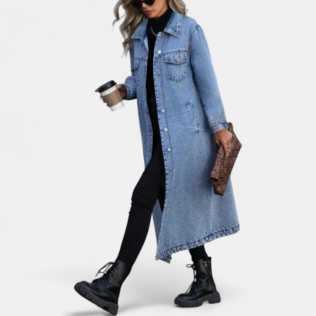 Rowena oversized long denim coat for women
