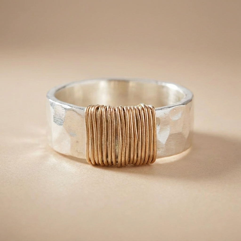 Vintage Silver Ring with Golden Threads