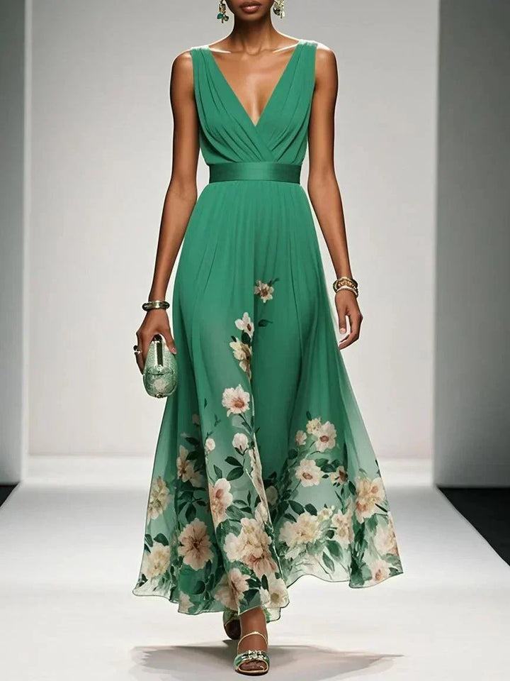 Gleamond | Floral V-Neck Maxi Dress
