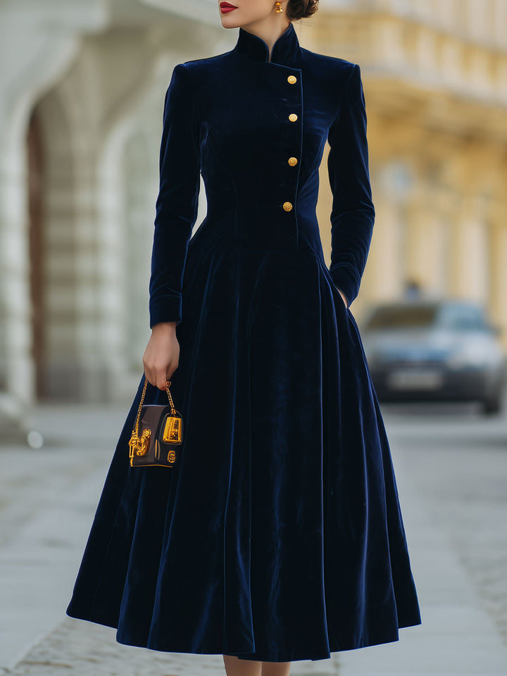 Natalia: Elegant Gold-Accented A-Line Dress