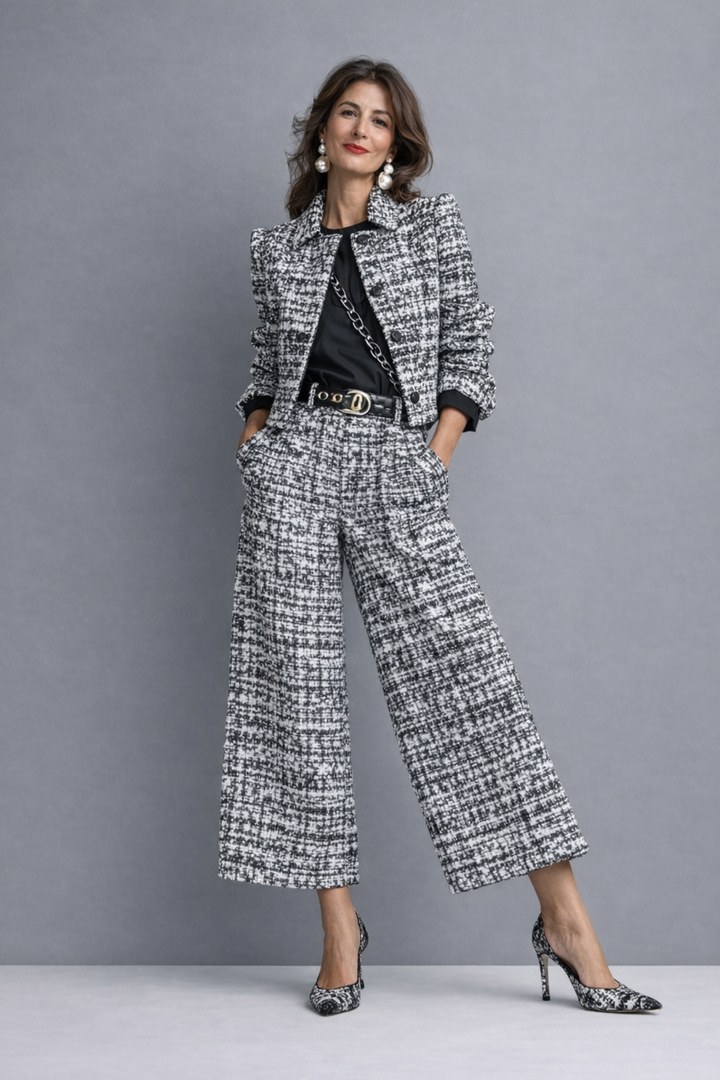 Luciana tweed jacket and wide-leg trouser set for women