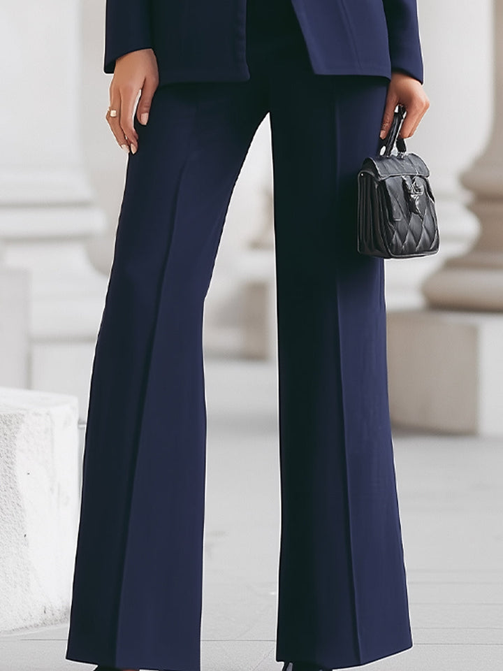 Sophisticated  High-Collar Blazer &amp; Wide-Leg Trousers Set