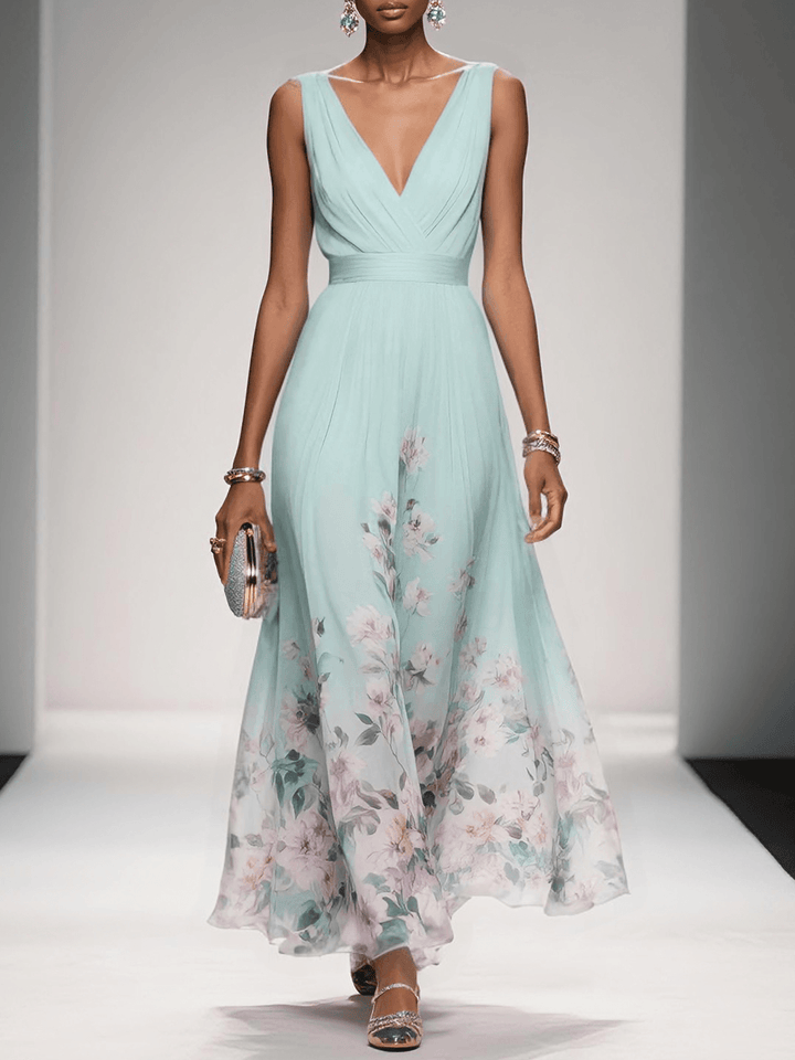 Gleamond | Floral V-Neck Maxi Dress
