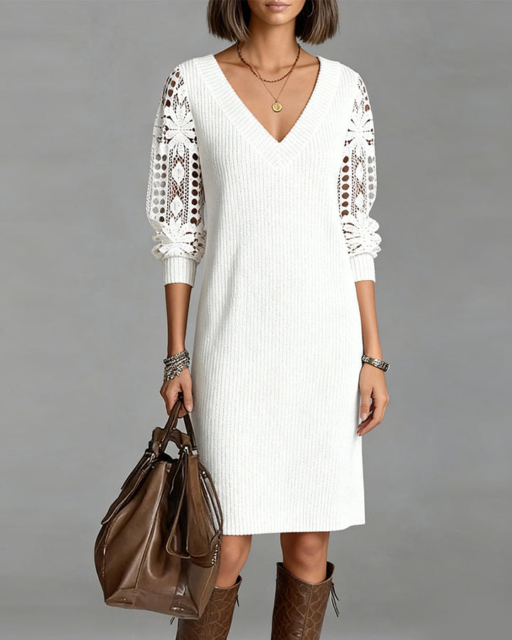 Elegant V-Neck Long-Sleeve Lace Dress