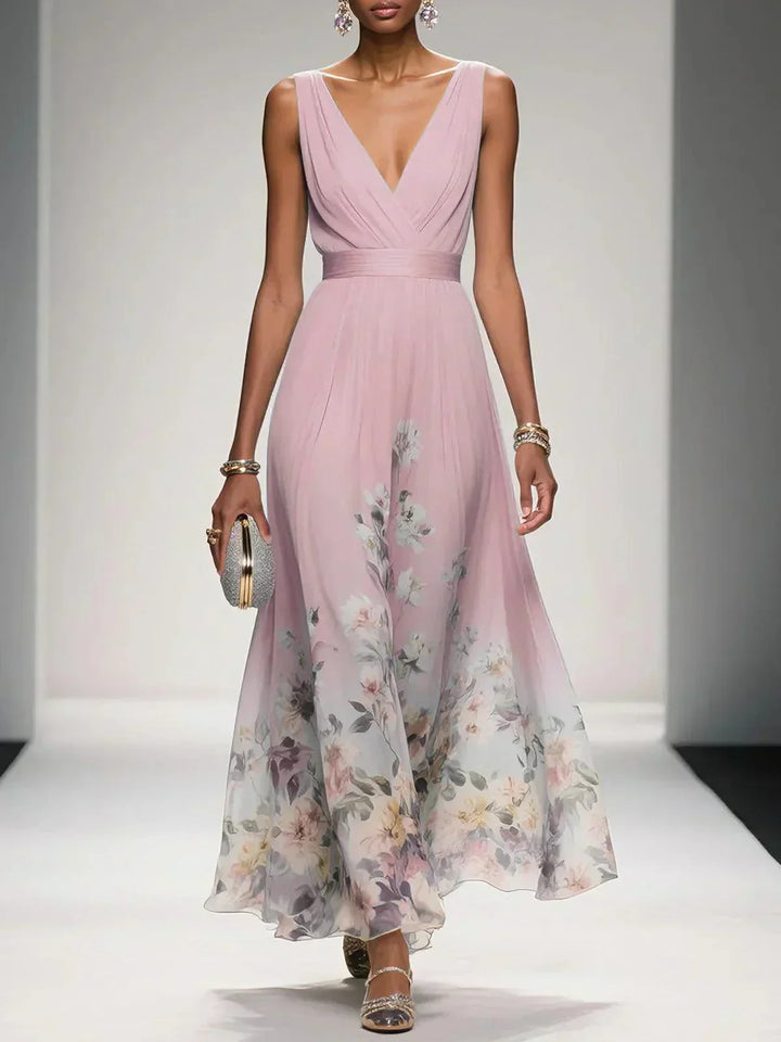 Gleamond | Floral V-Neck Maxi Dress