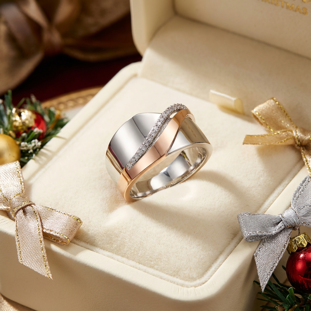 Rose Gold &amp; Silver Zirconia Ring