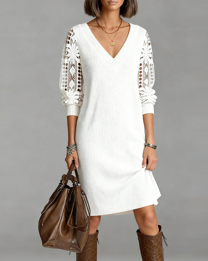 Elegant V-Neck Long-Sleeve Lace Dress