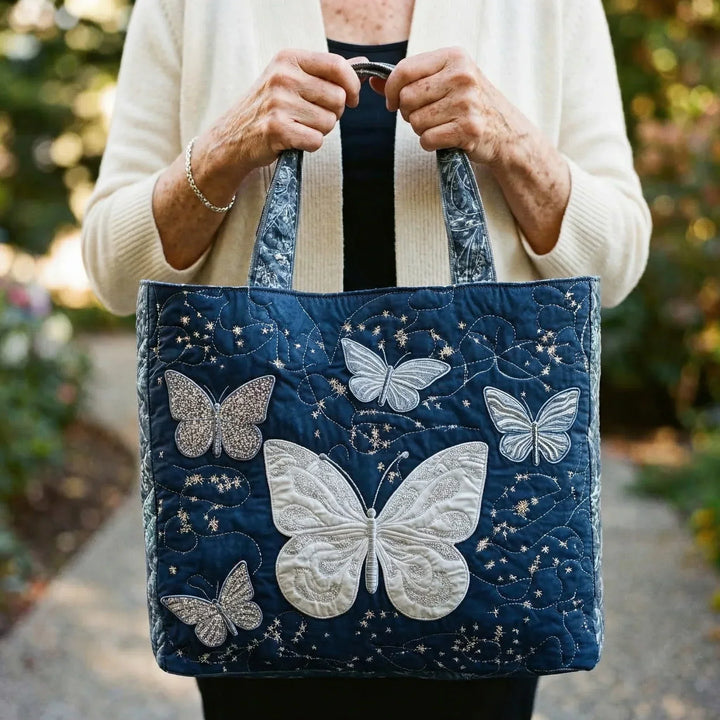 Silver Butterfly handmade quilted tote for women