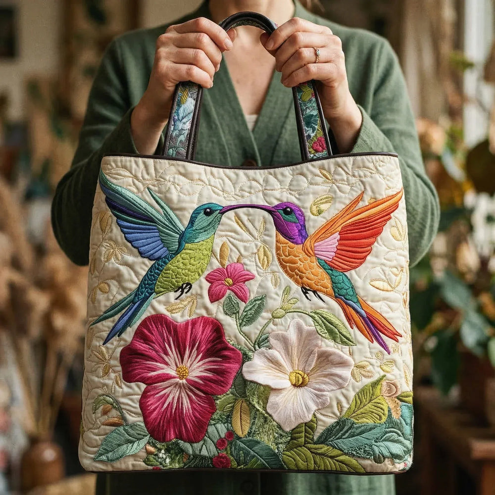 Hummingbird & White Flowers floral quilted tote for women
