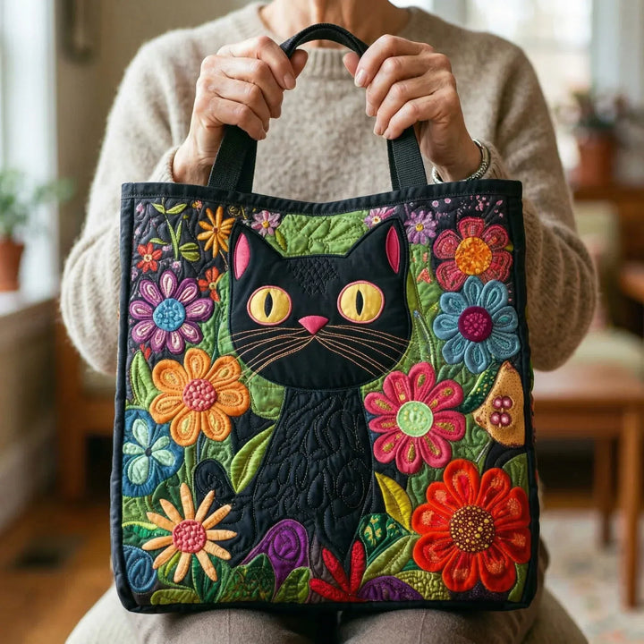 Black Cat handmade quilted tote for women