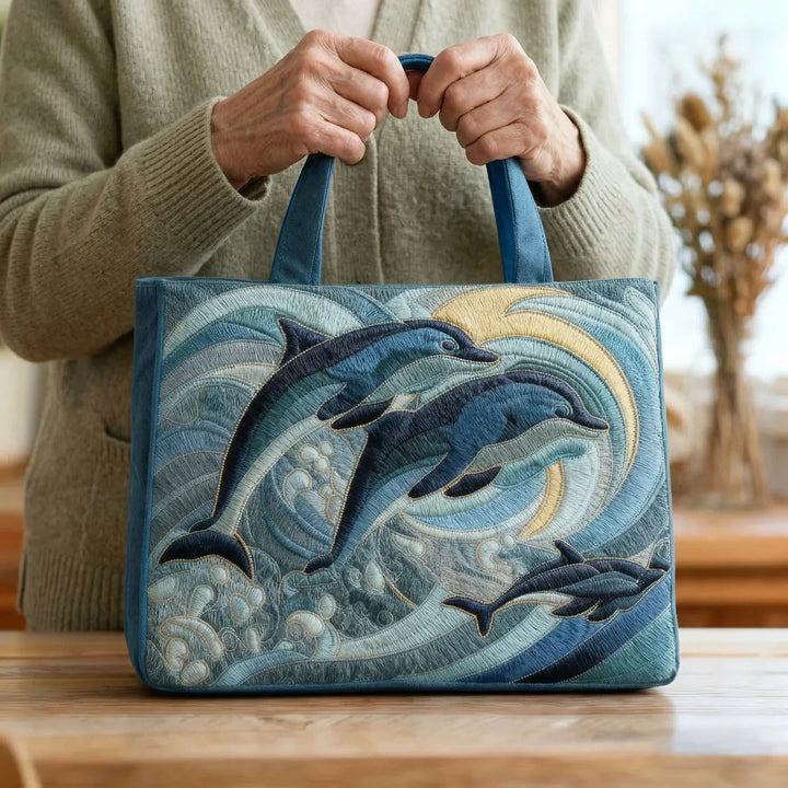 Ocean Dolphin handmade quilted tote for women