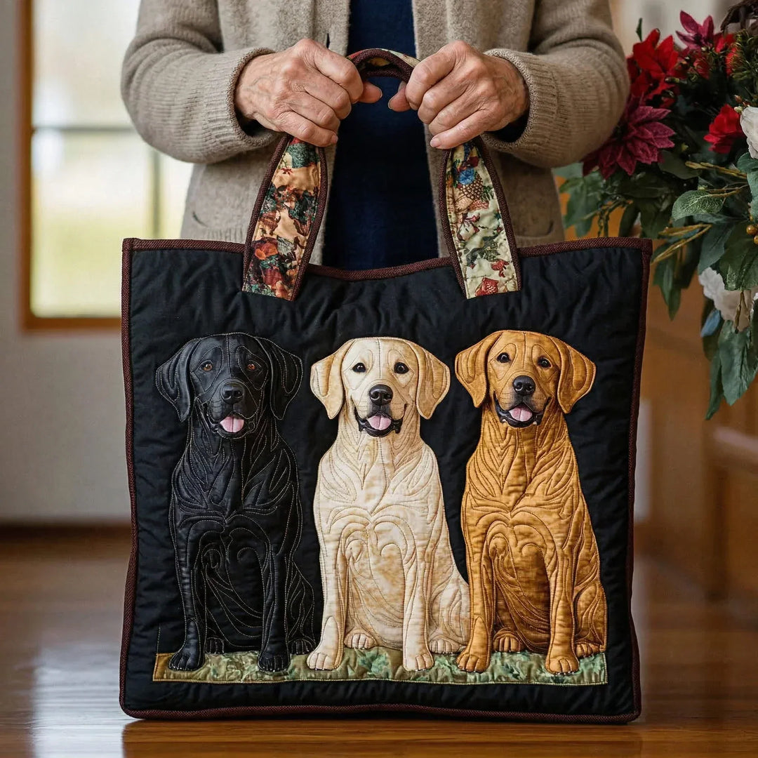 Three Labradors handmade quilted tote for women